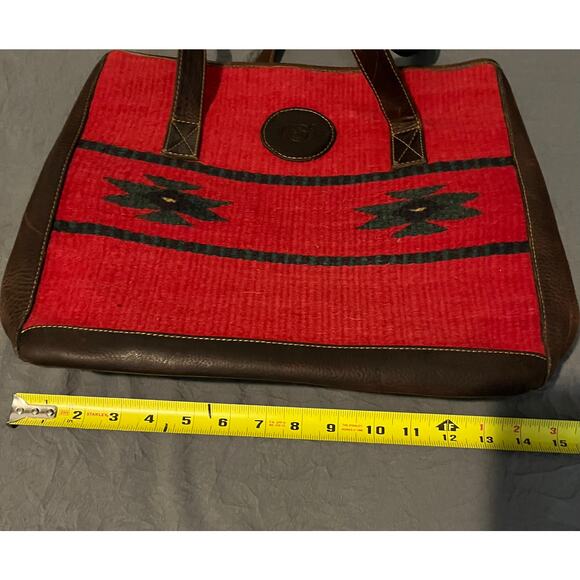 Børn Wool & Leather Southwestern Tote Bag – Red Woven Shoulder Bag - Picture 7 of 7